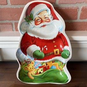 Vintage Plastic Santa 3 Compartment Candy Cookies Tray Christmas 13” AS IS #2